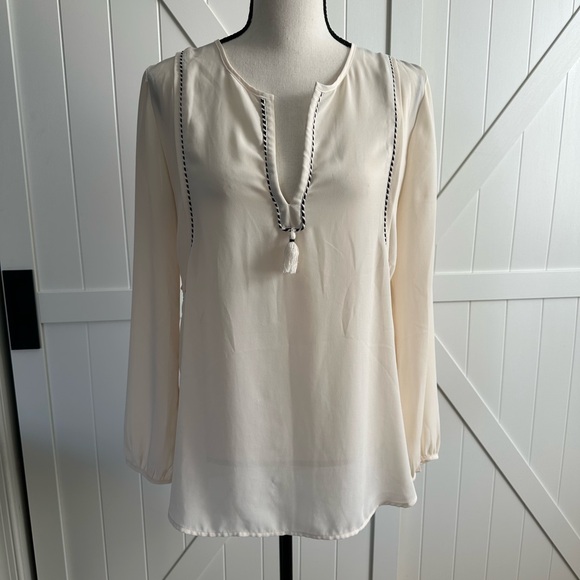 J. Crew Tops - J. Crew Cream Long Sleeve Blouse Top Shirt with Black Trim Size 4
